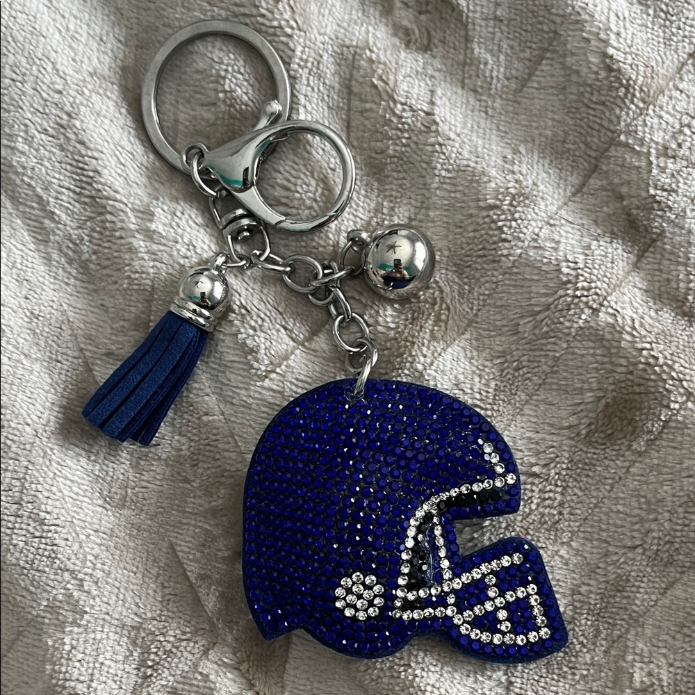 Blue Rhinestone Football Helmet Keychain
